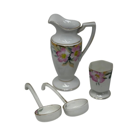 VTG Noritake Azalea 4-Set Berry Set Creamer & Ladles Footed Cups 4"-5.5", Japan - Picture 1 of 10